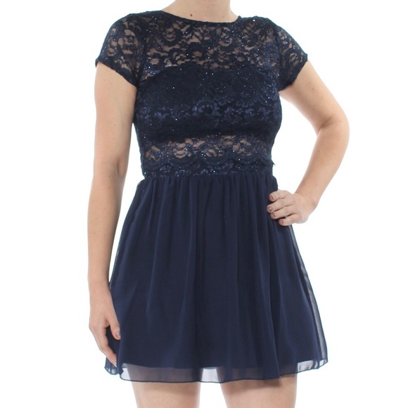 SPEECHLESS Navy Lace Chiffon Mini Party Dress - Picture 1 of 8